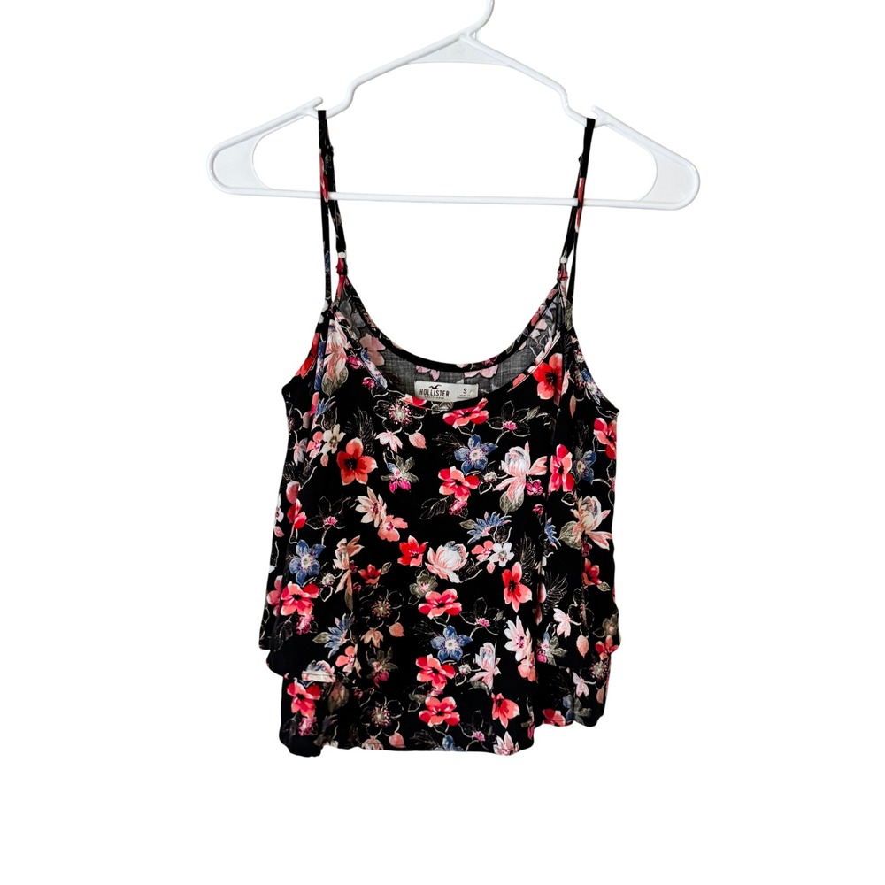 Hollister Black Floral Tiered Camisole Top Adjustable Straps Small